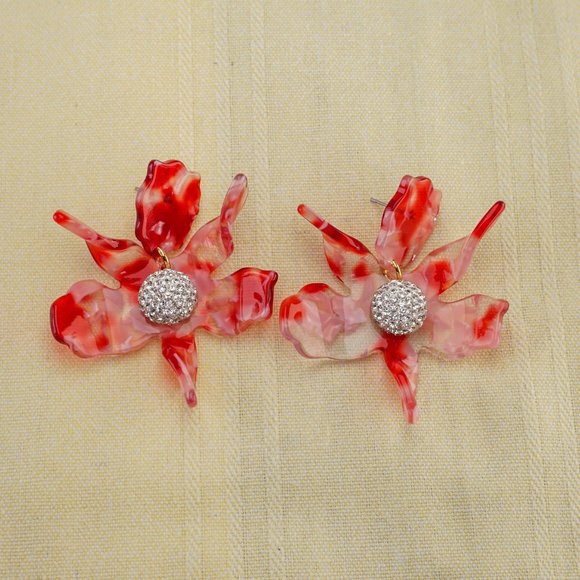 NEW Lele Sadoughi Crystal Small Lily Earrings - Cherry Red - Picture 5 of 6